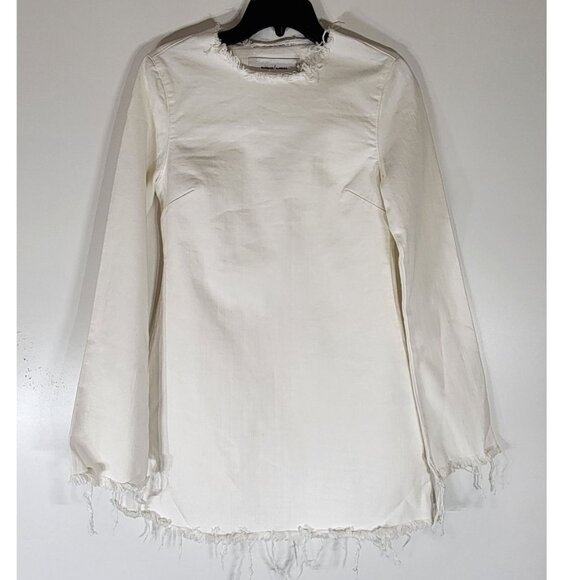 Marques ' Almeida White Denim Tunic / Mini Dress with Frayed Trim Womens Size XS - Picture 2 of 6